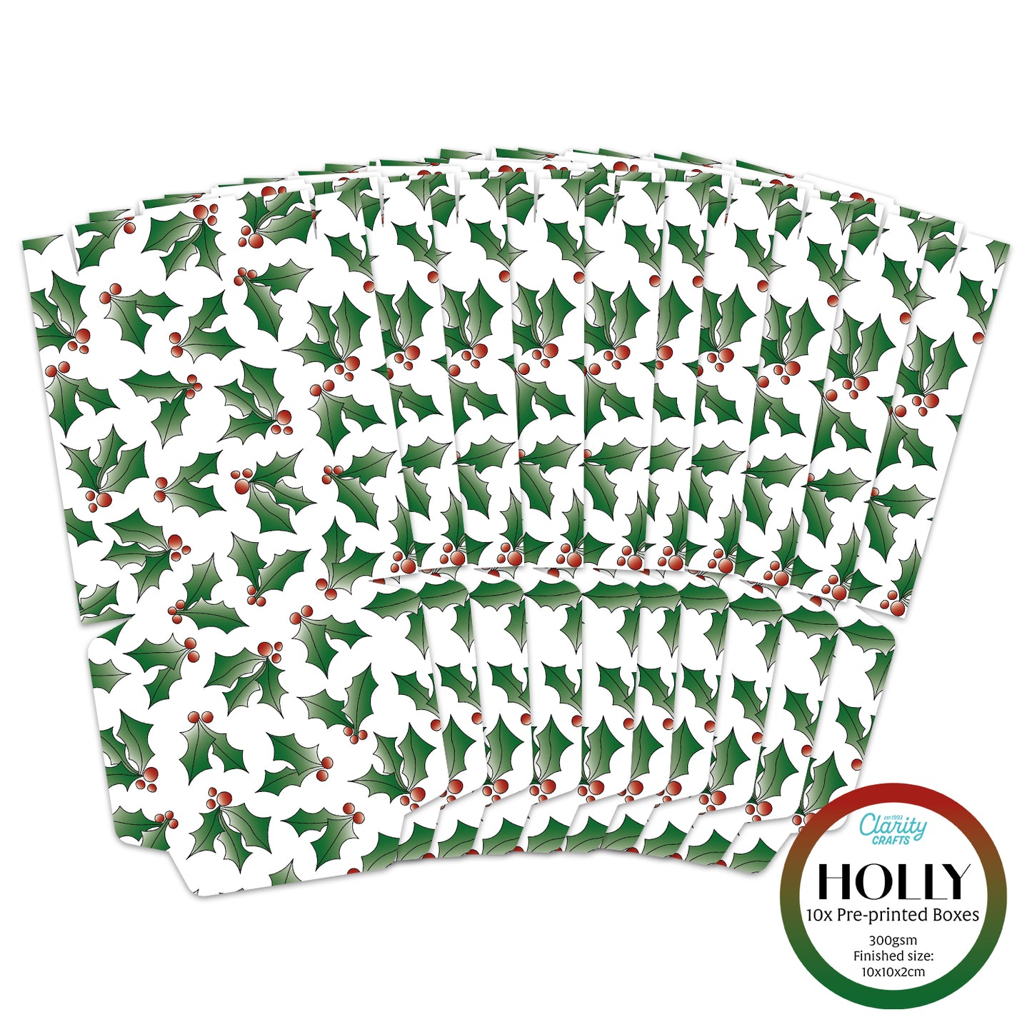 Pack of 10 Pre-Printed Boxes - Holly