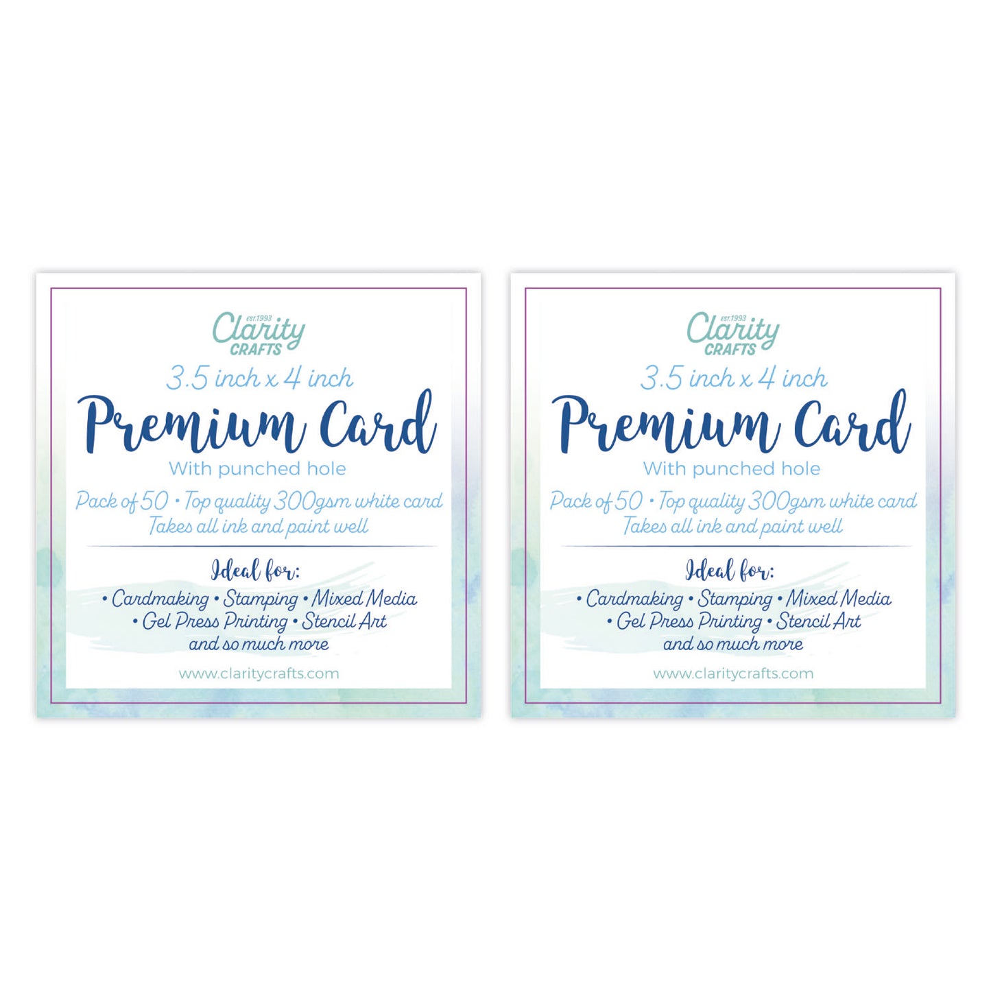 3.5" x 4" Premium Card with Punched Hole - 2x Packs of 50
