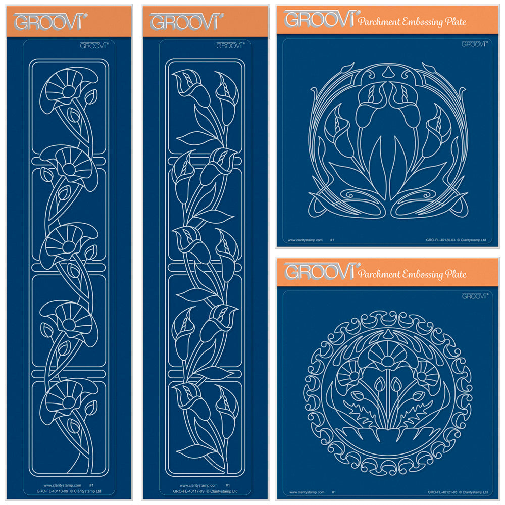 Art Nouveau Lilies & Poppies Collection A5 Square & Groovi Border Plate Set