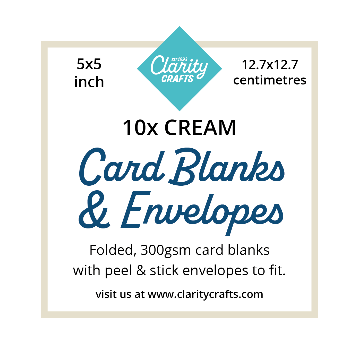 5" x 5" Cream Card Blanks & Envelopes x10