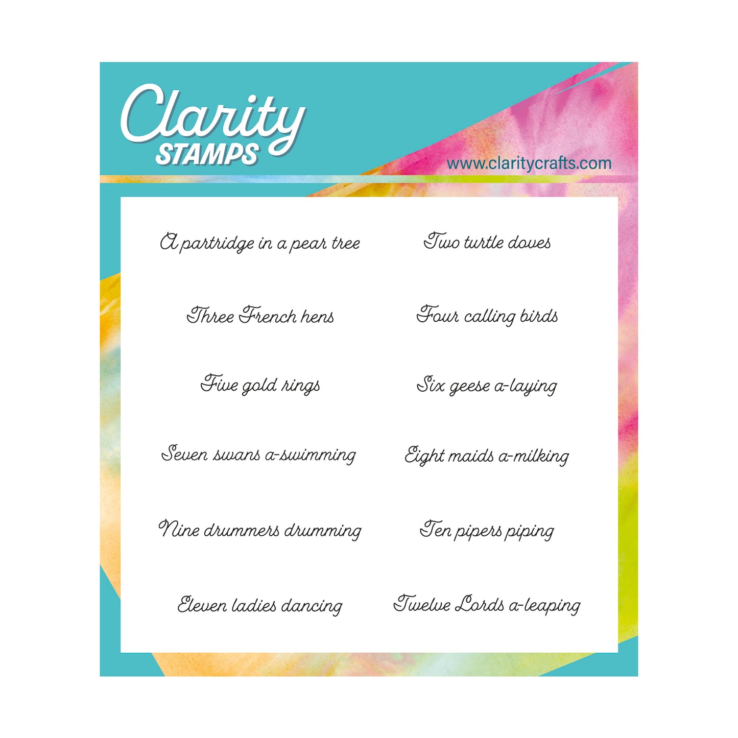 Bjiou 12 Days of Christmas Verses A6 Square Stamp Set