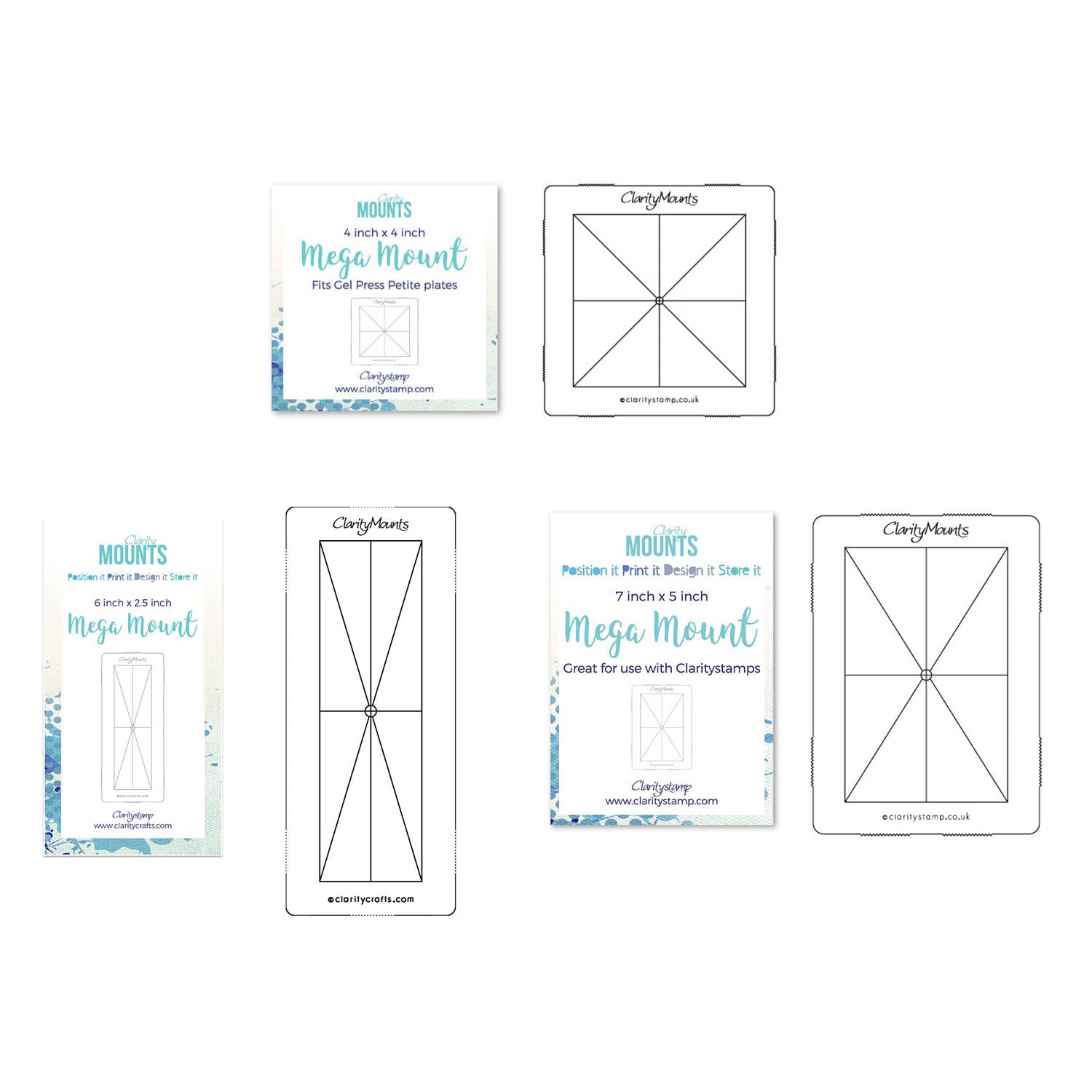 Clarity Mega Mounts Assortment - 6" x 2.5", 4" x 4" & 7" x 5" – Clarity ...