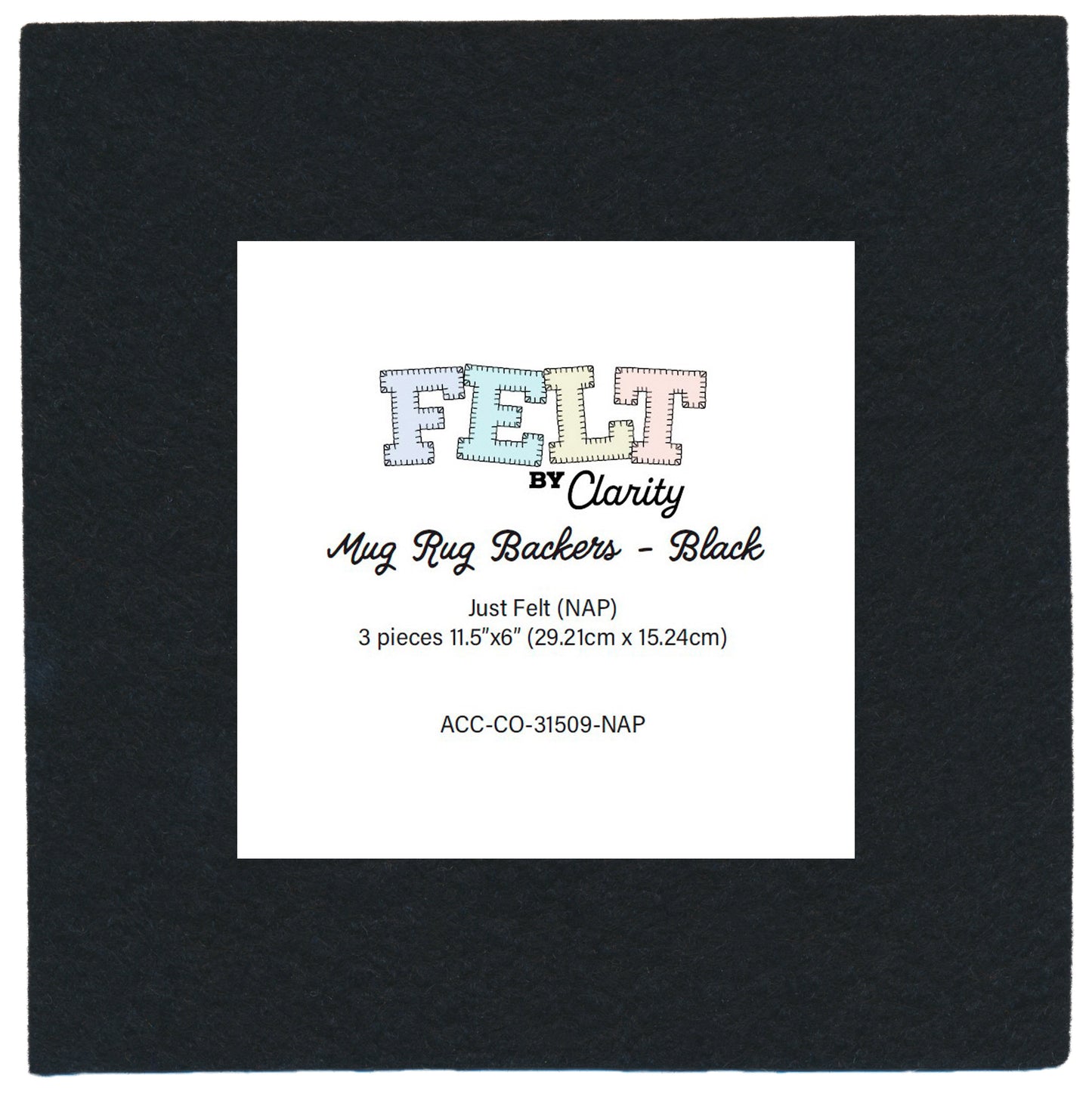 Felt by Clarity - Mug Rug Backers - Black 11.5" x 6" Non-Adhesive Backed Felt x3