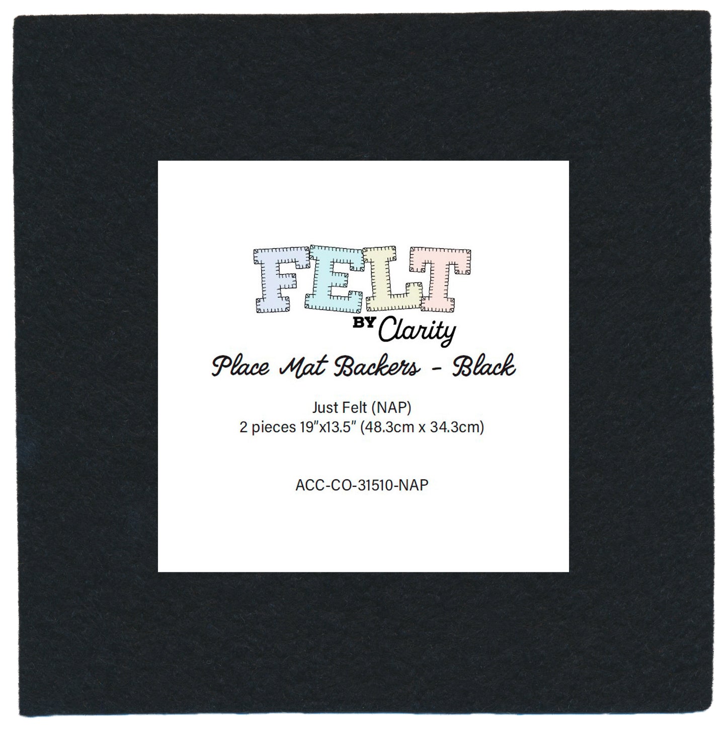 Felt by Clarity - Place Mat Backers - Black 19" x 13.5" Non-Adhesive Backed Felt x2