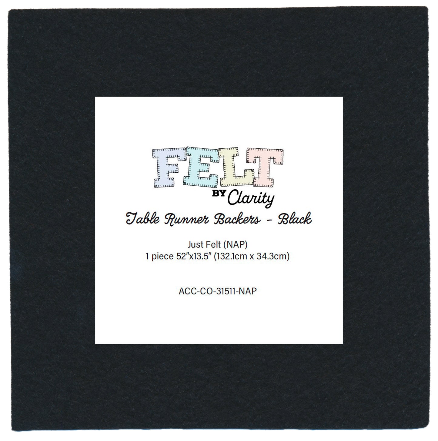 Felt by Clarity - Table Runner Backer - Black 52" x 13.5" Non-Adhesive Backed Felt x1