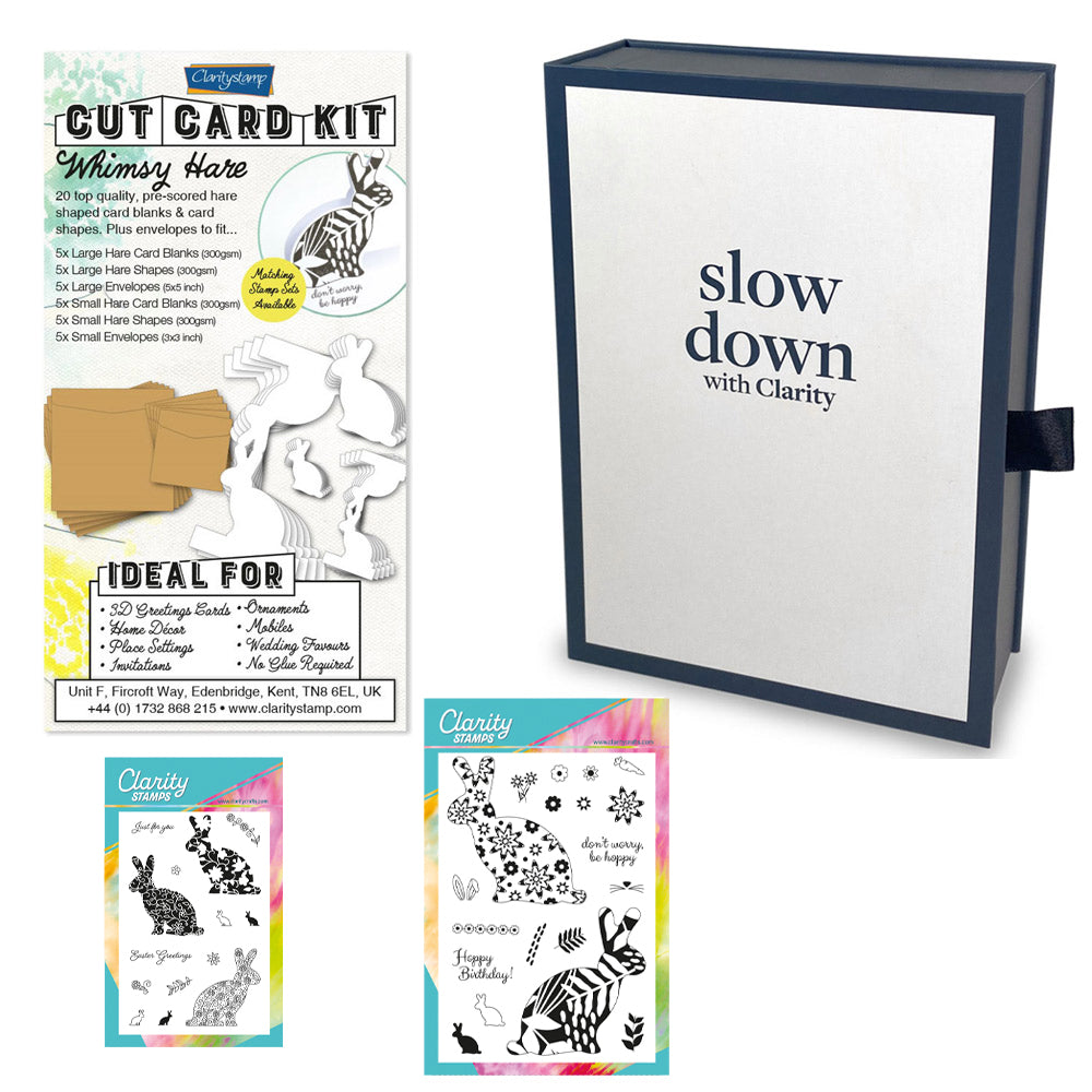 Slow Down with Clarity Cut Card Kit - Whimsy Hare Collection & Deluxe Book Box Storage