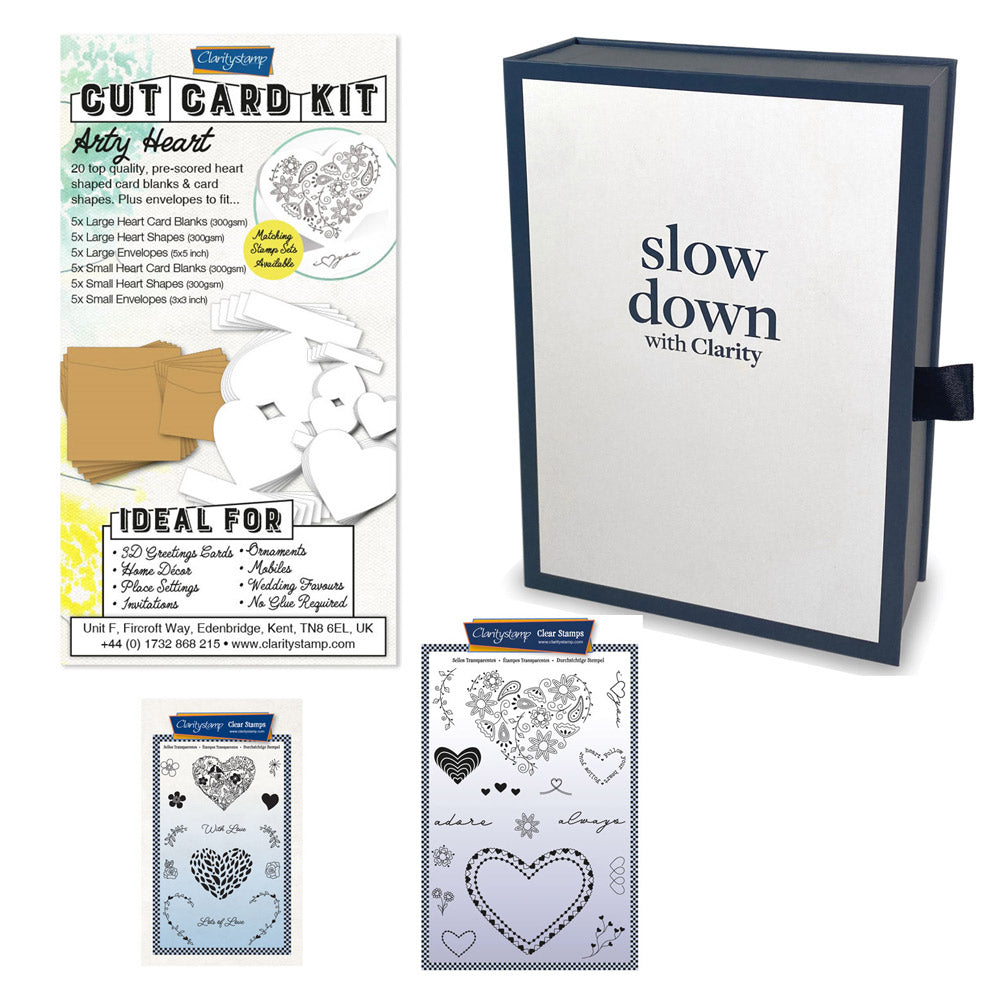 Slow Down with Clarity Cut Card Kit - Arty Heart Collection & Deluxe Book Box Storage
