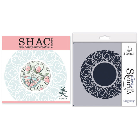 Barbara's SHAC Beauty - Japanese 2 Way Overlay Flowers & Butterflies Stamp, Mask & Stencil Duo