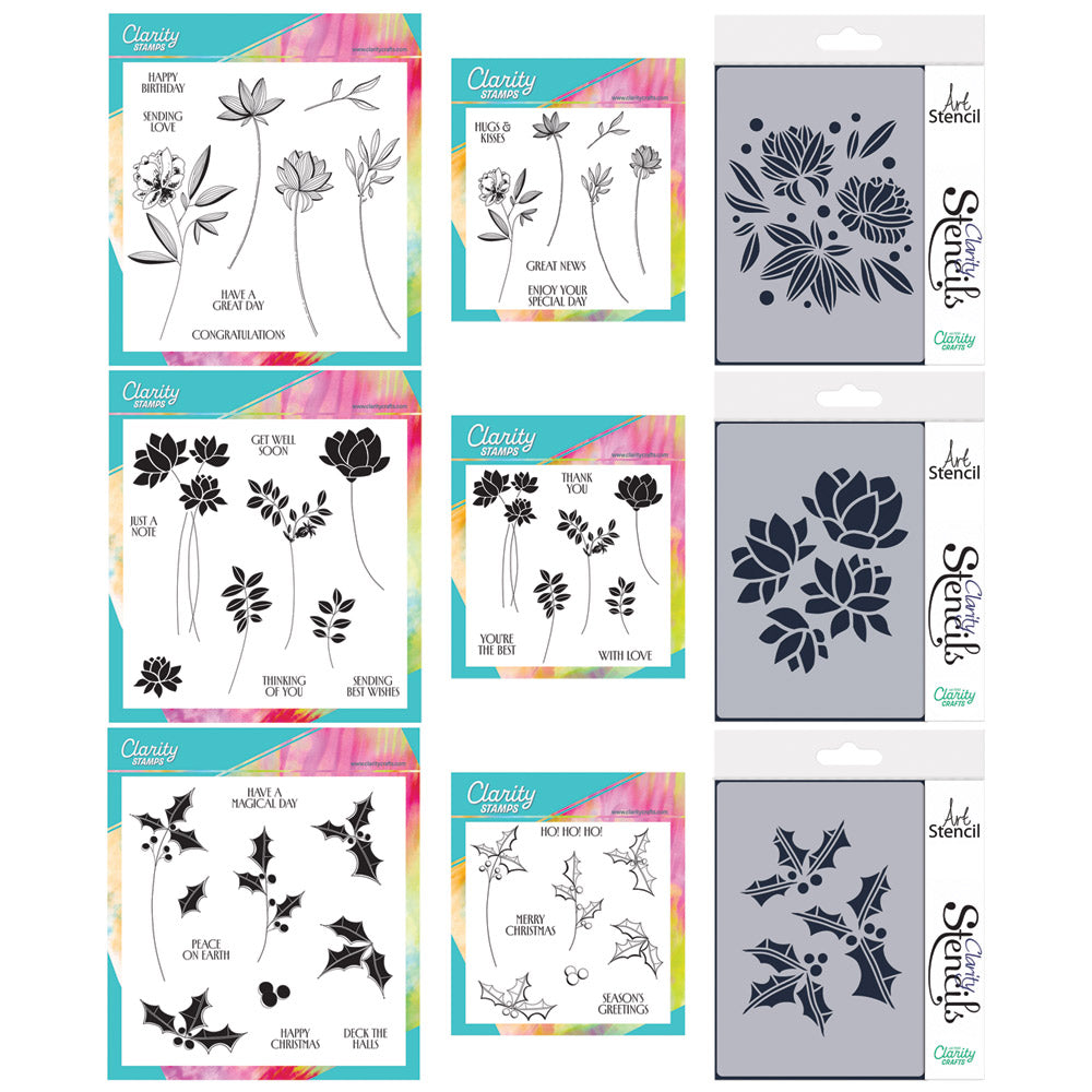 Barbara's Big Blooms & Leaves A4 Square & A5 Square Stamp, Mask & A5 Stencils Collection