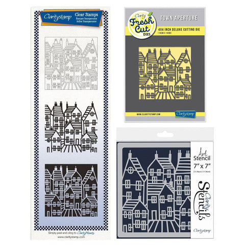 Town - Three Way Overlay Stamp, Mask, Die & Stencil Collection