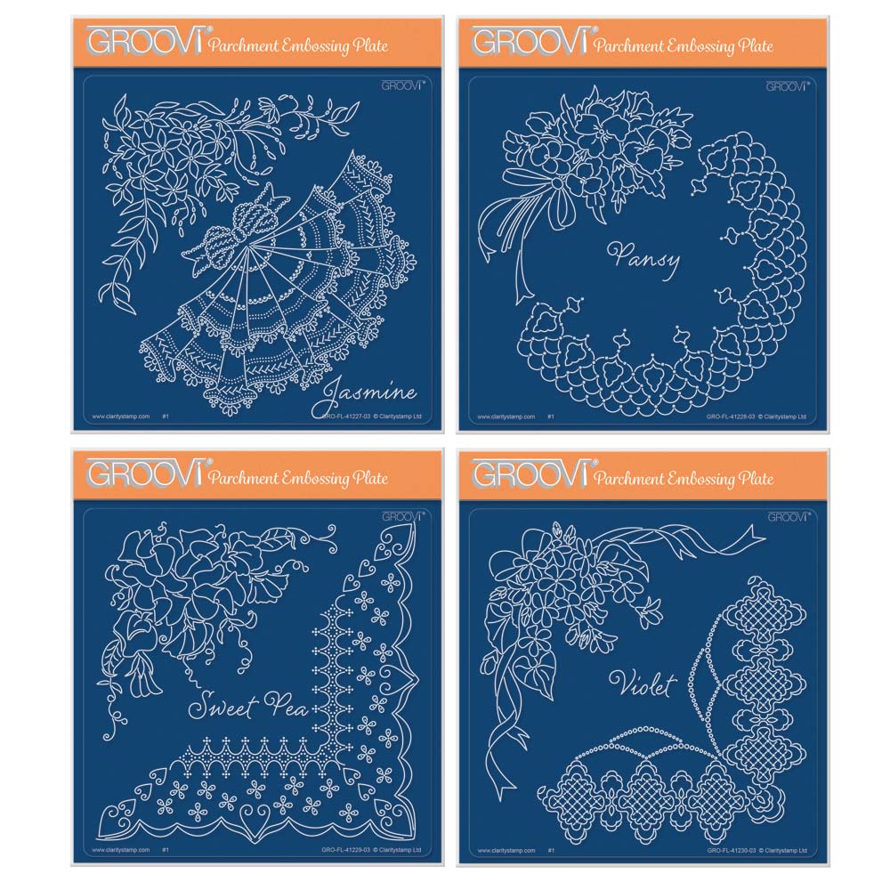 Linda's Flowers & Lace - Set 2 A5 Square Groovi Plate Quartet