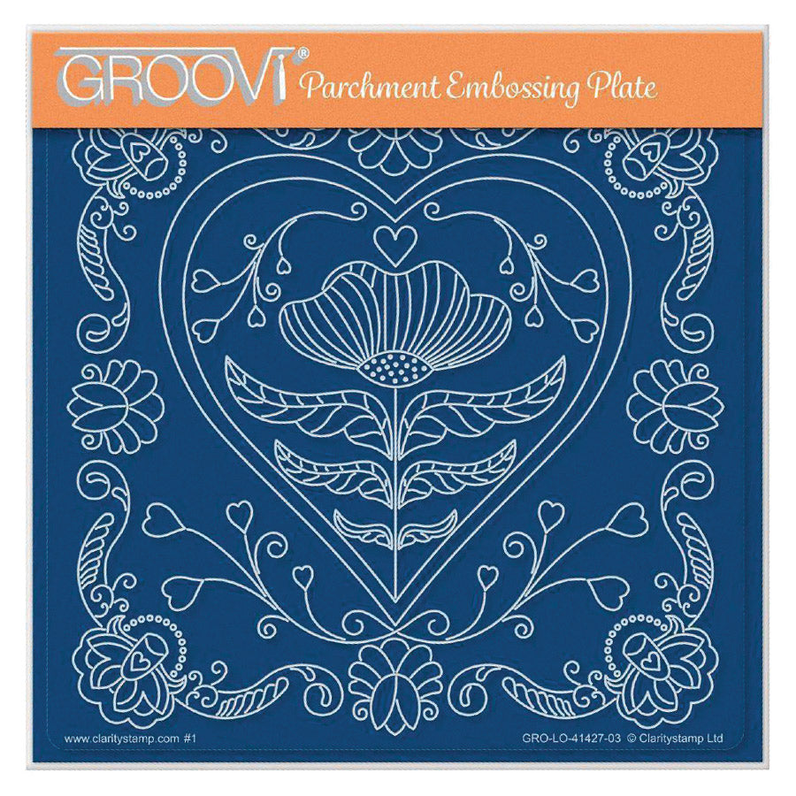 Lucy's Folkart Heart A5 Square Groovi Plate