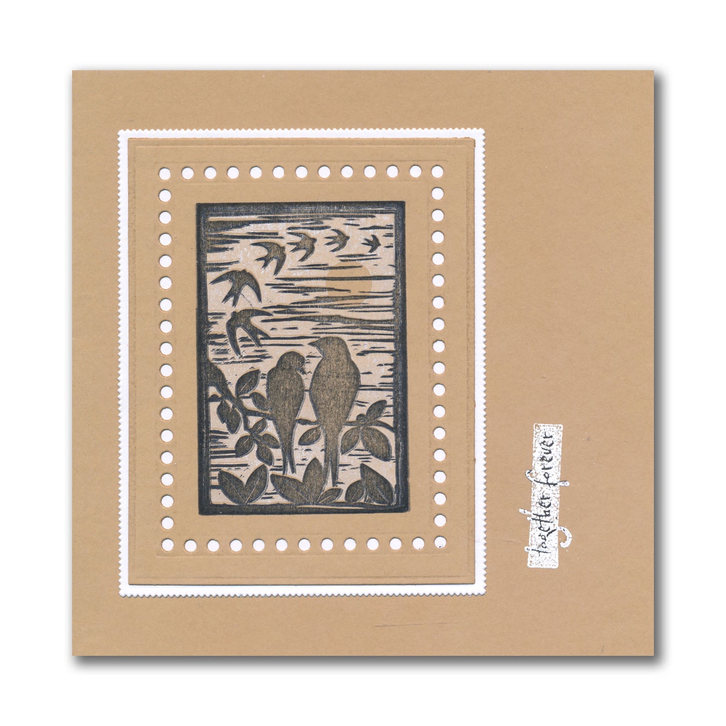 Small Linocut - Together Birds - Two Way Overlay A6 Stamp Set
