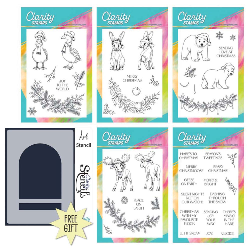 Barbara's Christmas Animals A6 Stamp & Mask Collection with FREE GIFT A6 Embedder Stencil Worth £4.99