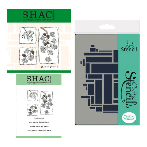 Barbara's SHAC Scots Pine Floral Panels Stamp, Mask & Stencil Trio