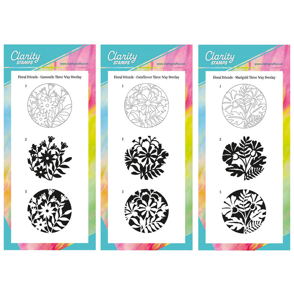 Camomile, Cornflower & Marigold - Three Way Overlay A5 Slim Stamp Trio