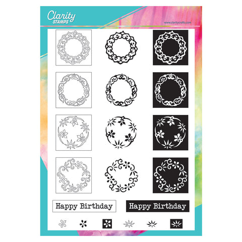 Barbara's Japanese Floral Tiles - Happy Birthday - Three Way Overlay A4 Stamp Set