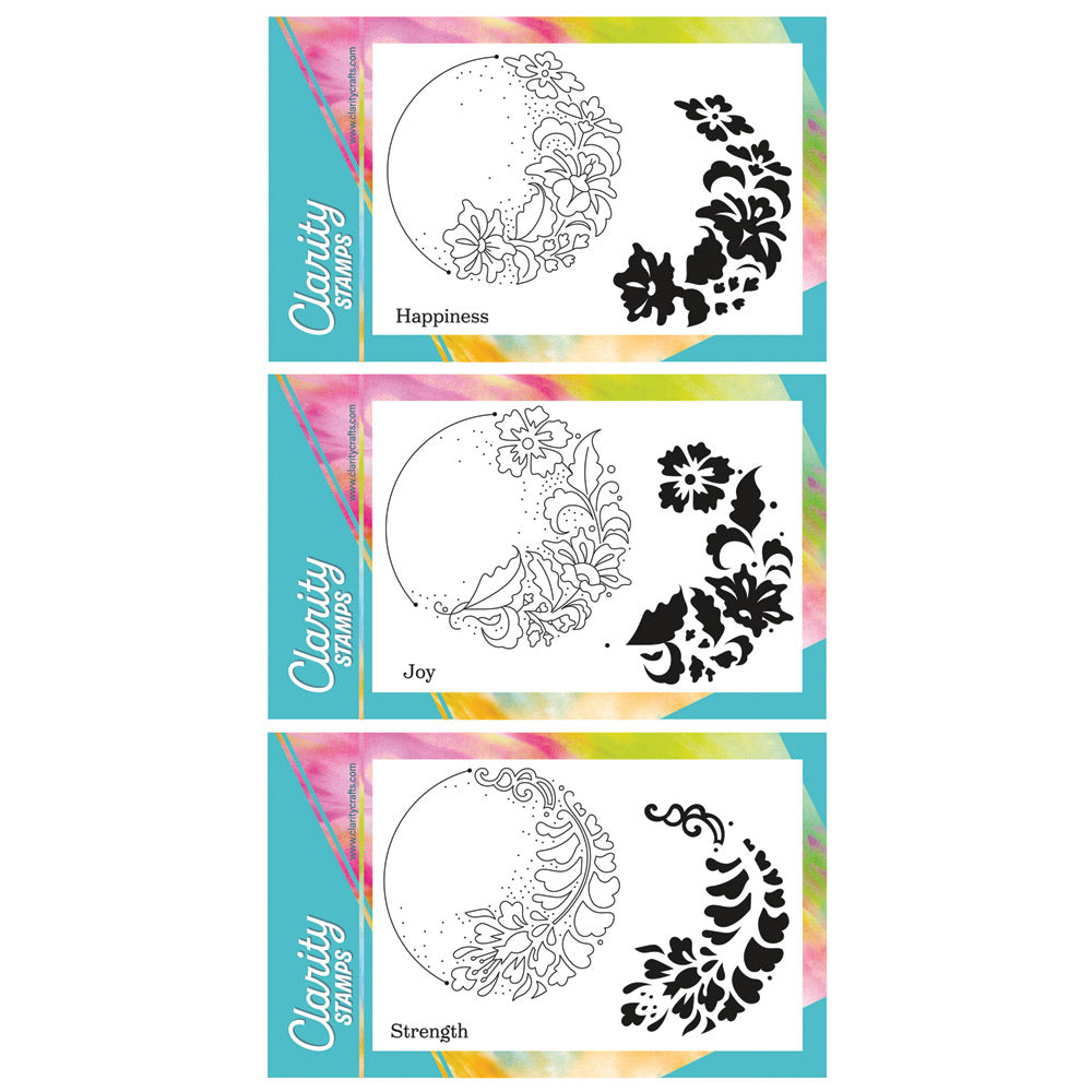 Barbara's Floral Crescents - Two Way Overlay A6 Stamp Trio