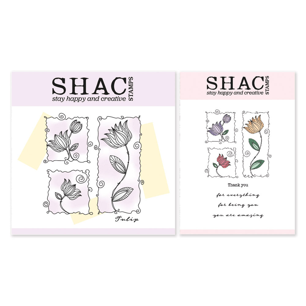 Barbara's SHAC Tulip Floral Panels A5 Square & A6 Stamp & Mask Duo