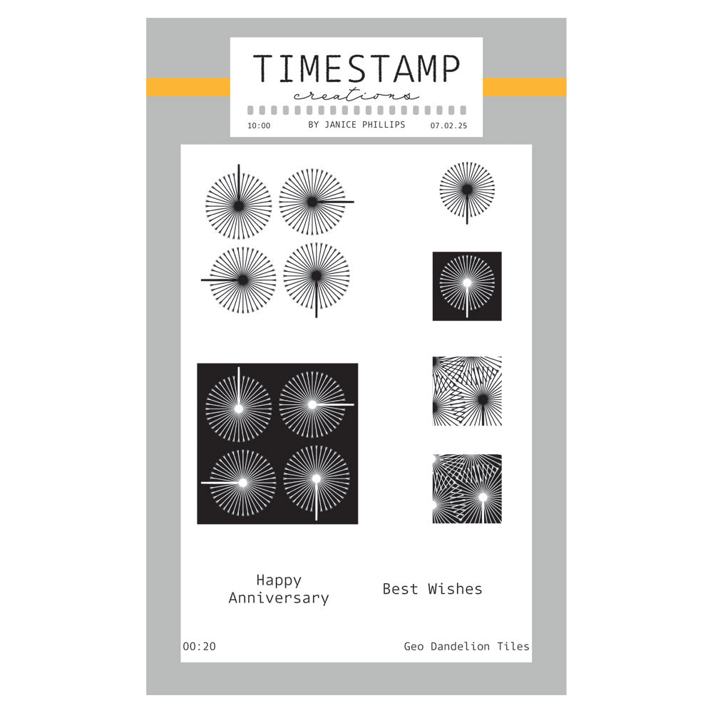 Timestamp Creations by Janice Phillips - Geo Dandelion Tiles A6 Stamp Set
