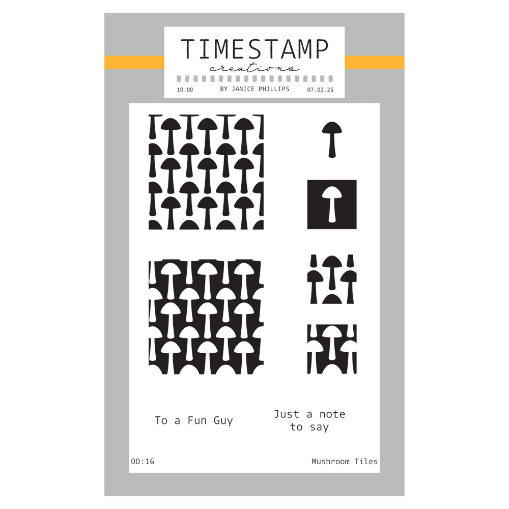 Timestamp Creations by Janice Phillips - Mushroom Tiles A6 Stamp Set