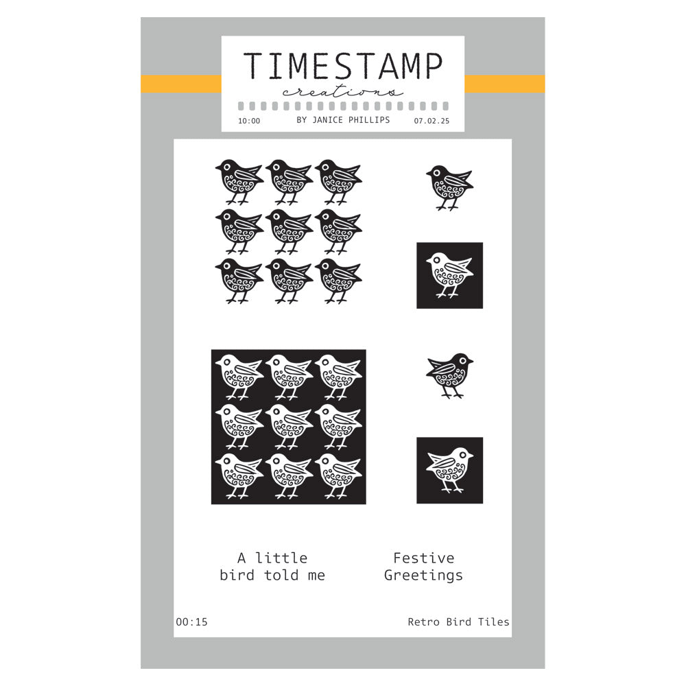 Timestamp Creations by Janice Phillips - Retro Bird Tiles A6 Stamp Set