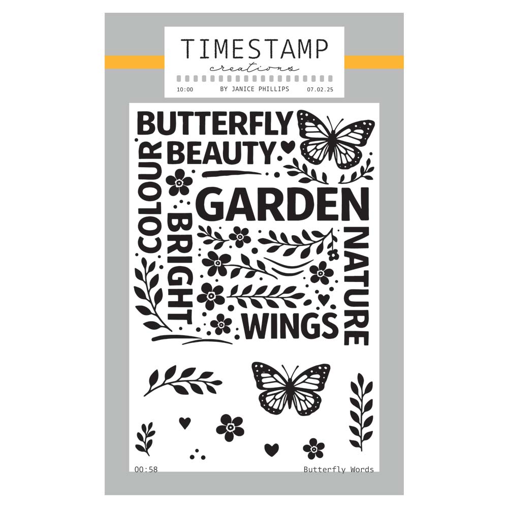 Timestamp Creations by Janice Phillips - Butterfly Words A6 Stamp Set