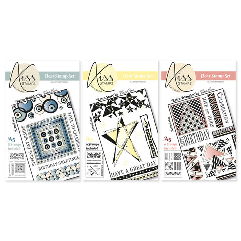 KISS by Clarity - Tina's Retro Set 2 - Bubbles, Stars & Triangles A5 Stamp Trio