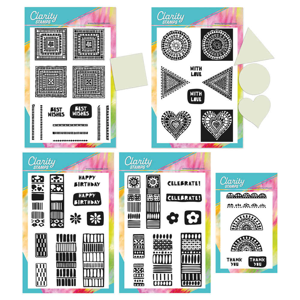 Block Print Bijou & Elements - Two Way Overlay A5 & A6 Stamp & Embedders Collection