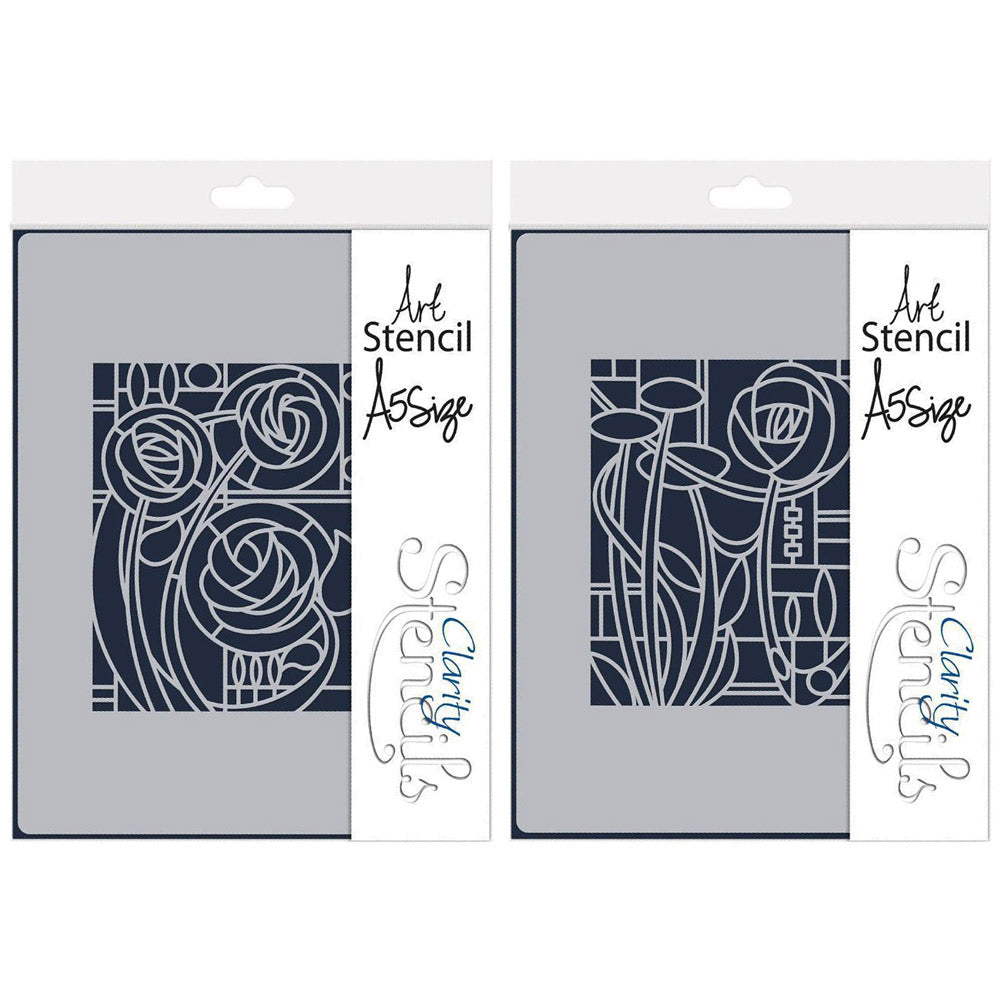 Art Nouveau Eden Roses & Damask Rose A5 Stencil Duo