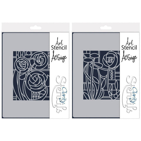 Art Nouveau Eden Roses & Damask Rose A5 Stencil Duo