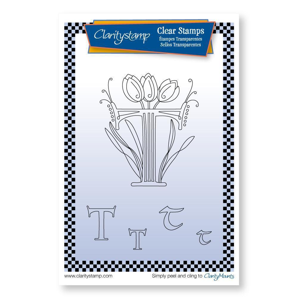 Floral Alphabet - Letter T - A6 Square Stamp Set