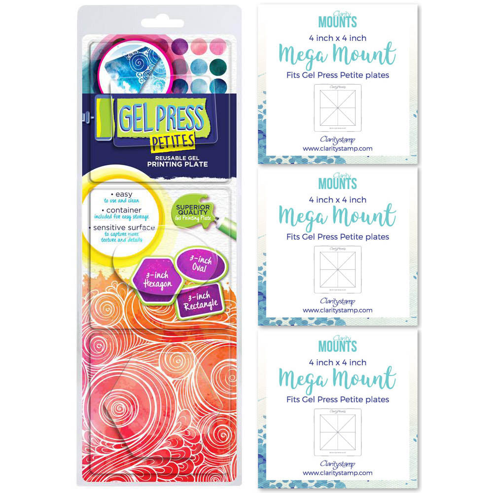 Gel Press Petites Set 2 (Rectangle, Oval & Hexagon) & 3x Mega Mount 4" x 4"