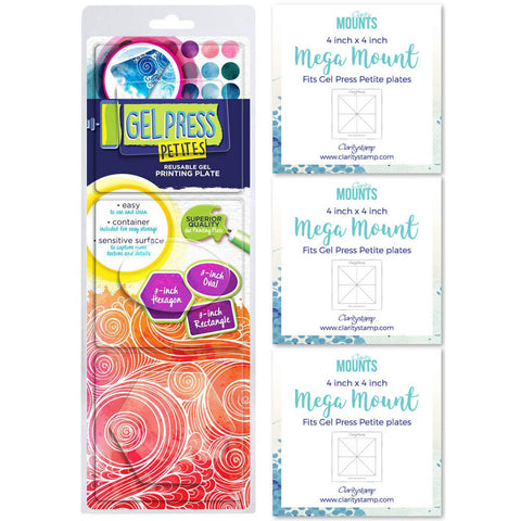 Gel Press Petites Set 2 (Rectangle, Oval & Hexagon) & 3x Mega Mount 4" x 4"