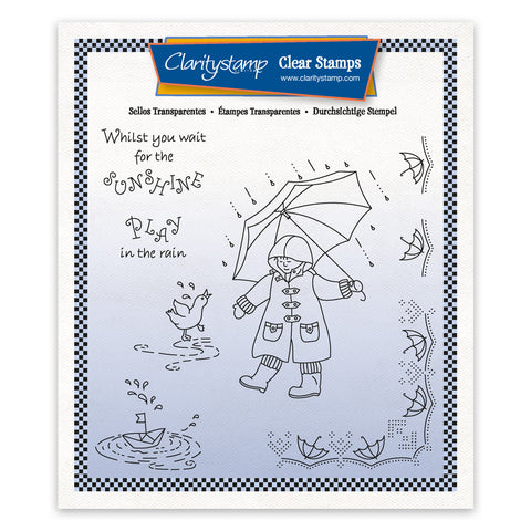 Linda's Children - Spring - Boy Playing in the Rain A5 Square Stamp & Mask Set