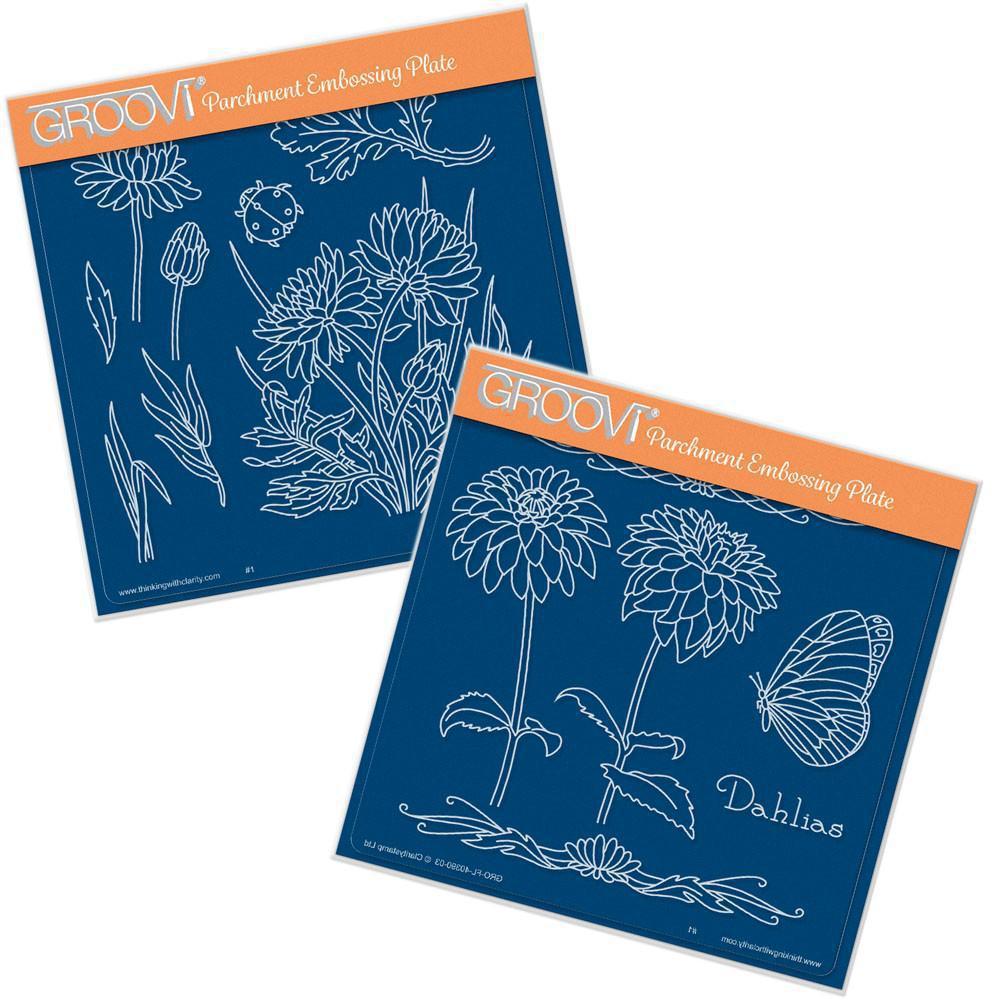 Jayne's Dahlias A5 Square Groovi Plates Set