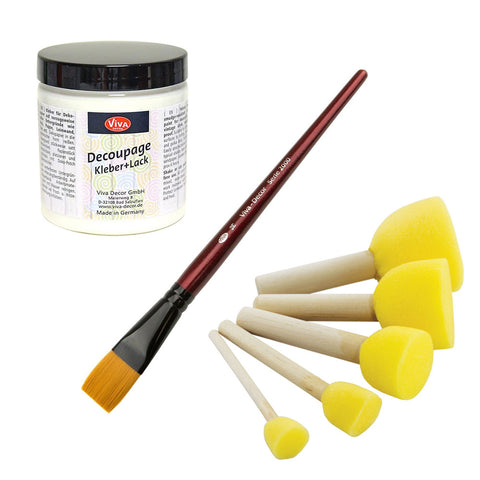Viva Decor Decoupage Glue & Varnish, Flat Brush & Sponge Applicators