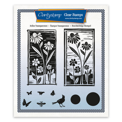 Barbara's Linocut - Daisy A5 Square Stamp Set