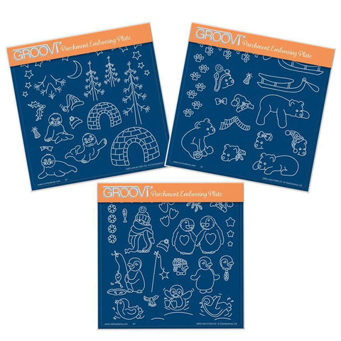 Linda's Penguins, Seals & Polar Bears Trio A5 Square Groovi Plate Set