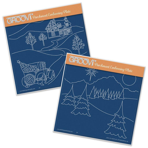 Country Cottage & Winter Landscape A5 Square Groovi Plate Set