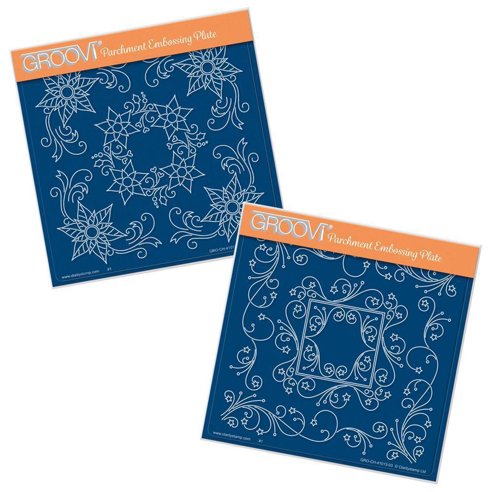 Tina's Poinsettia & Star Frames A5 Square Groovi Plate Duo