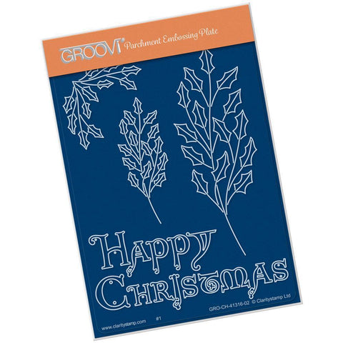 Holly Branch With Happy Christmas A6 Groovi Plate