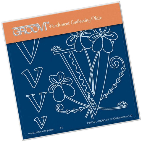 Floral Alphabet - Letter V A6 Square Groovi Plate