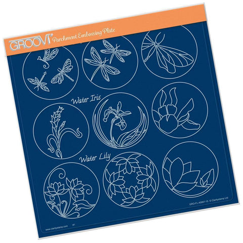 Linda's 123 - F Dragonfly, Water Iris & Water Lily A4 Square Groovi Plate