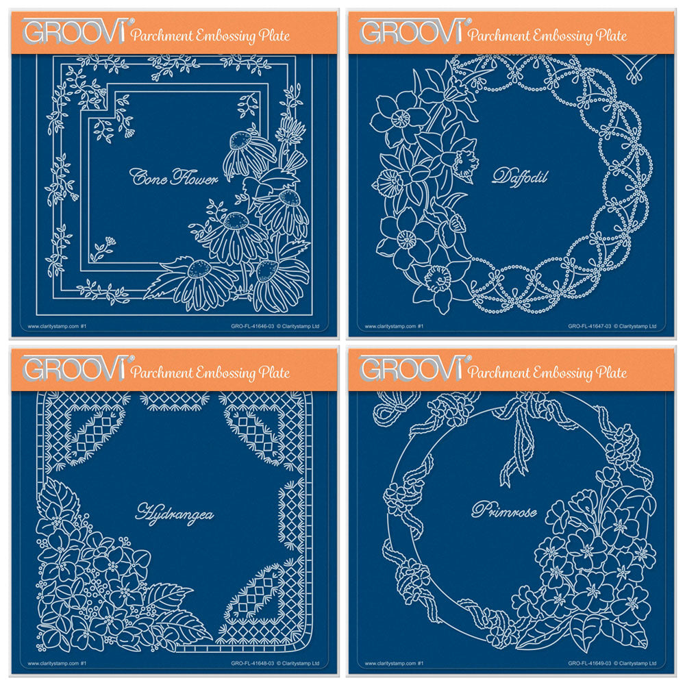 Linda's Flowers & Lace - Set 3 A5 Square Groovi Plate Quartet