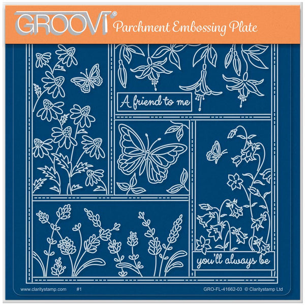 Placa Groovi Para Pergamino - Diseño De Encaje Y Mariposas, Tamaño A5 (148x148mm)
