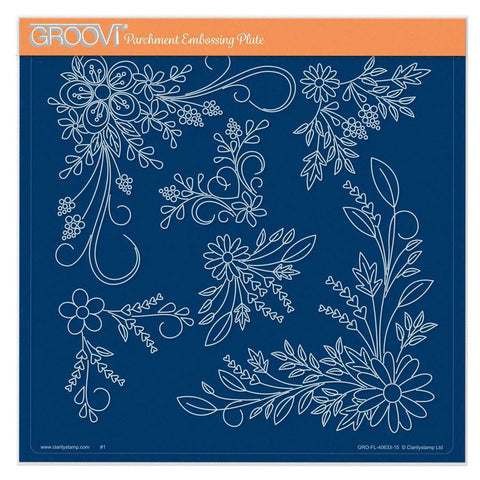 Tina's Small Floral Swirls & Corners 2 A5 Square Groovi Plate