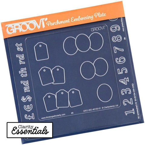Numbers, Ovals & Tags A6 Square Groovi Plate Inset
