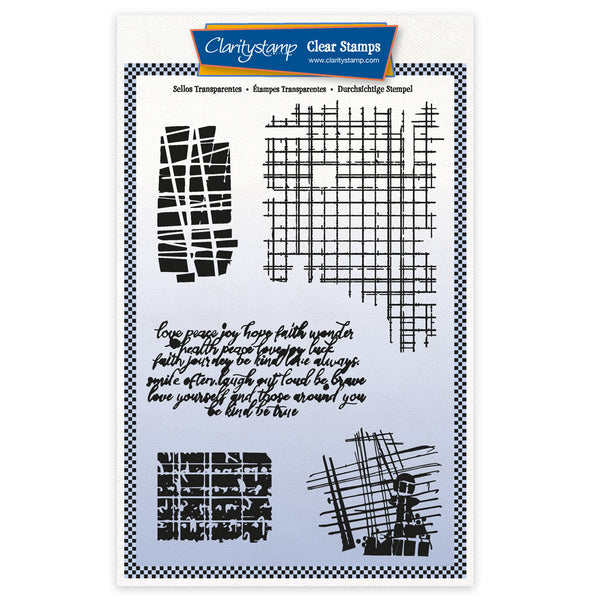 Grungy Grid Script A5 Stamp Set Claritystamp