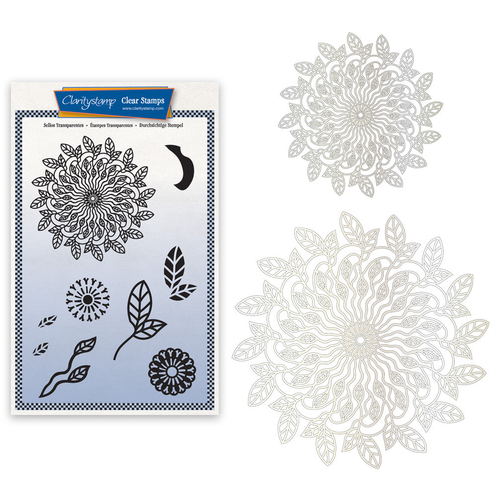 Barbara's Leafy Doodle Round A5 Stamp & Stencil Trio